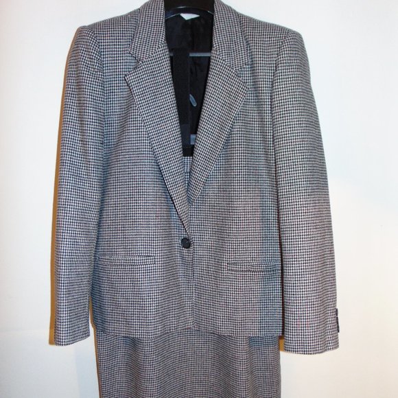 Vintage Gilmor Women's Wool Suit Blazer & Skirt, Size 8, Black/White Houndstooth - Picture 1 of 14
